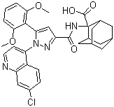 结构式 CAS# 146362-70-1, 美兰纳坦; 2-[[[1-(7-氯-4-喹啉基)-5-(2,6-二甲氧基苯基)-1H-吡唑-3-基]羰基]氨基]-金刚烷-2-羧酸