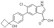 structure of CAS# 1467057-23-3, 6-Chloro-5-[4-(1-hydroxycyclobutyl)phenyl]-1H-indole-3-carboxylic acid