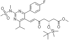 结构式 CAS# 147118-38-5, 7-[4-(4-氟苯基)-6-异丙基-2-(N-甲基甲磺酰胺基)-5-嘧啶]-(3R)-叔丁基二甲硅氧基-5-氧代-(6E)-庚酸甲酯