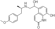 structure of CAS# 147568-66-9, Carmoterol;8-Hydroxy-5-[(1R)-1-hydroxy-2-[[(1R)-2-(4-methoxyphenyl)-1-methylethyl]amino]ethyl]-2(1H)-quinolinone; CHF 4226