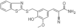 5-[(Benzothiazol-2-yl)thiomethyl]-4-hydroxy-3-methoxybenzylidenecyanoacetamide molecular structure (CAS 149092-50-2)
