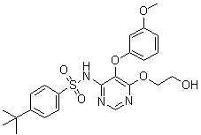 structure of CAS# 150725-87-4, 4-(1,1-Dimethylethyl)-N-[6-(2-hydroxyethoxy)-5-(3-methoxyphenoxy)-4-pyrimidinyl]benzenesulfonamide;Ro 46-2005