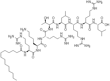 N2-(1-Oxotetradecyl)-L-arginyl-L-lysyl-L-arginyl-L-threonyl-L-leucyl-L-arginyl-L-arginyl-L-leucine molecular structure (CAS 152246-40-7)