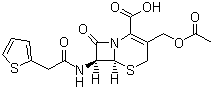 structure of CAS# 153-61-7, Cephalothin;(6R,7R)-3-(Acetoxymethyl)-8-oxo-7-(2-(thiophen-2-yl)acetamido)-5-thia-1-aza-bicyclo[4.2.0]oct-2-ene-2-carboxylic acid