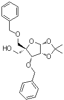 structure of CAS# 153186-10-8, 1,2-O-(1-Methylethylidene)-4-C-[(phenylmethoxy)methyl]-3-O-(phenylmethyl)-beta-L-lyxofuranose;(3aR,5R,6S,6aR)-6-(benzyloxy)-5-(benzyloxymethyl)-2,2-dimethyl-tetrahydrofuro[2,3-d][1,3]dioxol-5-yl] methanol