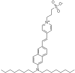 结构式 CAS# 157134-53-7, 4-[2-[6-(二辛基氨基)-2-萘基]乙烯基]-1-(3-磺基丙基)吡啶鎓内盐