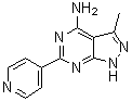 结构式 CAS# 158001-32-2, 3-甲基-6-(4-吡啶基)-1H-吡唑并[3,4-d]嘧啶-4-胺
