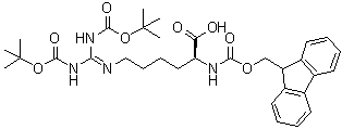 structure of CAS# 158478-81-0, N6-[Bis[[(1,1-dimethylethoxy)carbonyl]amino]methylene]-N2-[(9H-fluoren-9-ylmethoxy)carbonyl]-L-lysine