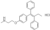 结构式 CAS# 15917-65-4, 2-[4-[(1Z)-1,2-二苯基-1-丁烯基]苯氧基]-N-甲基乙胺盐酸盐