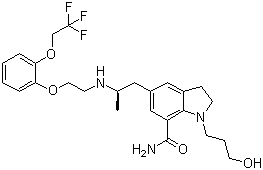structure of CAS# 160970-54-7, Silodosin;1-(3-Hydroxypropyl)-5-[(2R)-2-[[2-[2-(2,2,2-trifluoroethoxy)phenoxy]ethyl]amino]propyl]-2,3-dihydro-1H-indole-7-carboxamide; KAD 3213; KMD 3213; Urief