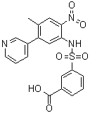 structure of CAS# 1612888-66-0, Alofanib;3-[[[4-Methyl-2-nitro-5-(3-pyridinyl)phenyl]amino]sulfonyl]benzoic acid