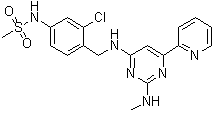 N-[3-Chloro-4-[[[2-(methylamino)-6-(2-pyridinyl)-4-pyrimidinyl]amino]methyl]phenyl]methanesulfonamide molecular structure (CAS 1621175-65-2)