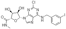 structure of CAS# 163042-96-4, 1-[2-Chloro-6-[[(3-iodophenyl)methyl]amino]-9H-purin-9-yl]-1-deoxy-N-methyl-beta-D-ribofuranuronamide;2-Chloro-N6-(3-iodobenzyl)adenosine-5'-N-methyluronamide