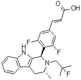 structure of CAS# 1639042-08-2, (E)-3-[3,5-Difluoro-4-[(1R,3R)-2-(2-fluoro-2-methylpropyl)-3-methyl-2,3,4,9-tetrahydro-1H-pyrido[3,4-b]indol-1-yl]phenyl]acrylic acid