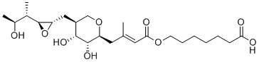 structure of CAS# 167842-64-0, Mupirocin EP Impurity F;DE(8-carboxyoctyl)6-carboxyhexylmupirocin;7-[(E)-4-[(2S,3R,4R,5S)-3,4-dihydroxy-5-[[(2S,3S)-3-[(2S,3S)-3-hydroxybutan-2-yl]oxiran-2-yl]methyl]oxan-2-yl]-3-methylbut-2-enoyl]oxyheptanoic acid