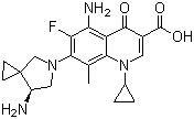 structure of CAS# 167887-97-0, Olamufloxacin;(S)-(-)-5-Amino-7-(7-amino-5-azaspiro[2,4]hept-5-yl)-1-cyclopropyl-6-fluoro-1,4-dihydro-8-methyl-4-oxoquinoline-3-carboxylic acid