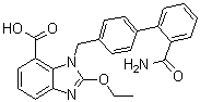 structure of CAS# 1696392-11-6, 1-[[2'-(Aminocarbonyl)[1,1'-biphenyl]-4-yl]methyl]-2-ethoxy-1H-benzimidazole-7-carboxylic acid
