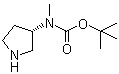 structure of CAS# 169750-01-0, tert-Butyl (S)-methyl(pyrrolidin-3-yl)carbamate;(3S)-3-[N-(tert-Butoxycarbonyl)-N-methylamino]pyrrolidine; (S)-3-[N-(tert-Butoxycarbonyl)-N-methylamino]pyrrolidine; (S)-N-(Methyl)-N-(pyrrolidin-3-yl)carbamic acid tert-butyl ester
