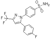structure of CAS# 170569-88-7, Mavacoxib;4-[5-(4-Fluorophenyl)-3-trifluoromethyl-1H-pyrazol-1-yl]benzenesulfonamide; PHA 739521; Trocoxil
