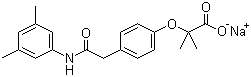 结构式 CAS# 170787-99-2, 乙丙昔罗钠; 2-[4-[2-[(3,5-二甲基苯基)氨基]-2-氧代乙基]苯氧基]-2-甲基丙酸钠