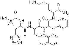 structure of CAS# 170851-70-4, Ipamorelin;(2S)-6-amino-2-[[(2R)-2-[[(2R)-2-[[(2S)-2-[(2-amino-2-methylpropanoyl)amino]-3-(1H-imidazol-5-yl)propanoyl]amino]-3-naphthalen-2-ylpropanoyl]amino]-3-phenylpropanoyl]amino]hexanamide
