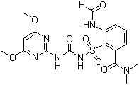 结构式 CAS# 173159-57-4, 甲酰胺磺隆; 1-(4,6-二甲氧基嘧啶-2-基)-3-(2-二甲氨基羰基-5-甲酰氨基苯基磺酰基)脲