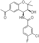 结构式 CAS# 175013-84-0, Tonabersat; N-[(3S,4S)-6-乙酰基-3,4-二氢-3-羟基-2,2-二甲基-2H-1-苯并吡喃-4-基]-3-氯-4-氟苯甲酰胺