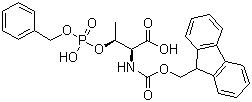 structure of CAS# 175291-56-2, Fmoc-O-(benzylphospho)-L-threonine;Fmoc-Thr(HPO3Bzl)-OH; (2R,3S)-2-(9H-Fluoren-9-ylmethoxycarbonylamino)-3-(hydroxy-(phenylmethoxy)phosphoryl)oxybutanoic acid