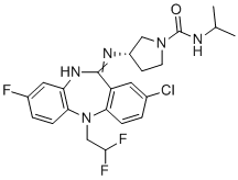 结构式 CAS# 1783816-74-9, (S)-3-((2-氯-5-(2,2-二氟乙基)-8-氟-5H-二苯并[b,e][1,4]二氮杂卓-11-基)氨基)-N-异丙基吡咯烷-1-甲酰胺