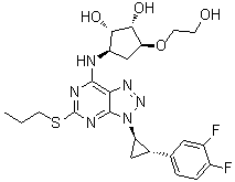 结构式 CAS# 1788033-05-5, (1S,2S,3R,5S)-3-[[3-[(1R,2S)-2-(3,4-二氟苯基)环丙基]-5-(丙硫基)-3H-1,2,3-三唑并[4,5-d]嘧啶-7-基]氨基]-5-(2-羟基乙氧基)-1,2-环戊二醇