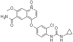 结构式 CAS# 1788901-86-9, 4-[3-氯-4-[[(环丙基氨基)羰基]氨基]苯氧基]-7-甲氧基-6-喹啉甲酰胺 1-氧化物