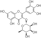 structure of CAS# 17912-87-7, Myricitrin;Myricetin-3-rhamnoside; 5,7-Dihydroxy-3-((2S,3R,4R,5R,6S)-3,4,5-trihydroxy-6-methyl-tetrahydro-pyran-2-yloxy)-2-(3,4,5-trihydroxy-phenyl)-1-benzopyran-4-one