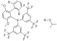 structure of CAS# 1810068-31-5, Bis[3,5-bis(trifluoromethyl)phenyl][3,6-dimethoxy-2',6'-bis(1-methylethoxy)[1,1'-biphenyl]-2-yl]phosphine