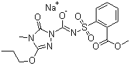 structure of CAS# 181274-15-7, Procarbazone sodium;Methyl 2-((((4,5-dihydro-4-methyl-5-oxo-3-propoxy-1H-1,2,4-triazol-1-yl)carbonyl)amino)sulfonyl)benzoate sodium salt