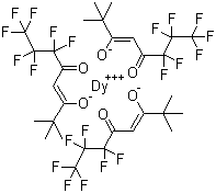 structure of CAS# 18323-98-3, Tris(1,1,1,2,2,3,3-heptafluoro-7,7-dimethyl-4,6-octanedionato)dysprosium;Tris(2,2-dimethyl-6,6,7,7,8,8,8-heptafluoro-3,5-octanedionato)dysprosium; Tris(6,6,7,7,8,8,8-heptafluoro-2,2-dimethyl-3,5-octanedionato)dysprosium