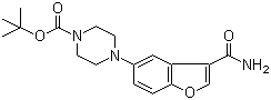 structure of CAS# 183288-44-0, 5-(4-tert-Butoxycarbonyl-1-piperazinyl)benzofuran-2-carboxamide;4-[2-(Aminocarbonyl)-5-benzofuranyl]-1-piperazinecarboxylic acid 1,1-dimethylethyl ester