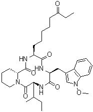 structure of CAS# 183506-66-3, Apicidin;Cyclo[(2S)-2-amino-8-oxodecanoyl-1-methoxy-L-tryptophyl-L-isoleucyl-(2R)-2-piperidinecarbonyl]