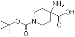 structure of CAS# 183673-71-4, 1-Boc-4-aminopiperidine-4-carboxylic acid;4-Amino-1-(tert-butoxycarbonyl)piperidine-4-carboxylic acid