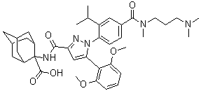 2-[[[5-(2,6-Dimethoxyphenyl)-1-[4-[[[3-(dimethylamino)propyl]methylamino]carbonyl]-2-(1-methylethyl)phenyl]-1H-pyrazol-3-yl]carbonyl]amino]tricyclo[3.3.1.1£¨3,7£©]decane-2-carboxylic acid molecular structure (CAS 184162-64-9)