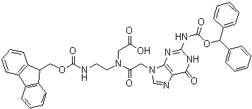structure of CAS# 186046-83-3, N-[2-[2-[[(Diphenylmethoxy)carbonyl]amino]-1,6-dihydro-6-oxo-9H-purin-9-yl]acetyl]-N-[2-[[(9H-fluoren-9-ylmethoxy)carbonyl]amino]ethyl]glycine