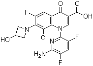 structure of CAS# 189279-58-1, Delafloxacin;Delafloxacinum; 1-(6-Amino-3,5-difluoro-2-pyridinyl)-8-chloro-6-fluoro-1,4-dihydro-7-(3-hydroxy-1-azetidinyl)-4-oxo-3-quinolinecarboxylic acid