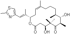 structure of CAS# 189453-10-9, Epothilone D;Desoxyepothilone B; (3S,7S,14S,15S,16R)-3,15-Dihydroxy-2,2,10,14,16-pentamethyl-7-[1-(2-methyl-1,3-thiazol-4-yl)prop-1-en-2-yl]-6-oxacyclohexadec-9-ene-1,5-dione
