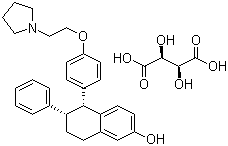 structure of CAS# 190791-29-8, Lasofoxifene tartrate;(5R,6S)-5,6,7,8-Tetrahydro-6-phenyl-5-[4-[2-(1-pyrrolidinyl)ethoxy]phenyl]-2-naphthalenol (2S,3S)-2,3-dihydroxybutanedioate (1:1)