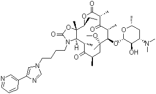 structure of CAS# 191114-48-4, Telithromycin;(1R,2R,4R,6S,7R,8R,10R,13R,14S)-7-[(2S,3R,4S,6R)-4-Dimethylamino-3-hydroxy-6-methyloxan-2-yl]oxy-13-ethyl-6-methoxy-2,4,6,8,10,14-hexamethyl-17-[4-(4-pyridin-3-ylimidazol-1-yl)butyl]-12,15-dioxa-17-azabicyclo[12.3.0]heptadecane-3,9,11,16-tetrone