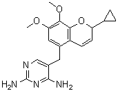 structure of CAS# 192314-93-5, Iclaprim;5-[(2-Cyclopropyl-7,8-dimethoxy-2H-chromen-5-yl)methyl]pyrimidine-2,4-diamine; AR 100