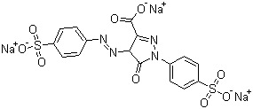 structure of CAS# 1934-21-0, Acid Yellow 23;C.I.19140; Tartrazine; Food Yellow 4; Trisodium 1-(4-sulfonatophenyl)-4-(4-sulfonatophenylazo)-5-pyrazolone-3-carboxylate
