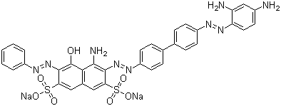 structure of CAS# 1937-37-7, Direct Black 38;C.I. 30235; Chlorazol Black E; Disodium 4-amino-3-[[4'-[(2,4-diaminophenyl)azo][1,1'-biphenyl]-4-yl]azo]-5-hydroxy-6-(phenylazo)naphthalene-2,7-disulphonate