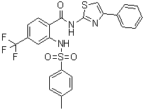 structure of CAS# 1991986-30-1, 2-[[(4-Methylphenyl)sulfonyl]amino]-N-(4-phenyl-2-thiazolyl)-4-(trifluoromethyl)benzamide
