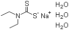 structure of CAS# 20624-25-3, Sodium diethyldithiocarbamate trihydrate;Diethyldithiocarbamic acid sodium salt trihydrate