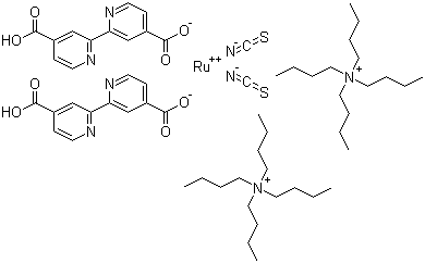 structure of CAS# 207347-46-4, Di-tetrabutylammonium cis-bis(isothiocyanato)bis(2,2'-bipyridyl-4,4'-dicarboxylato)ruthenium(II)